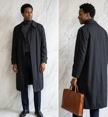 London Fog Iconic Black Long Full Length Rain Trench Coat Big & Tall SZ 48L