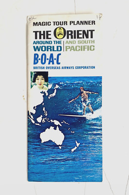 Vintage 1963 British Overseas Airways Orient Pacific Tour Planner Surfer Surfing