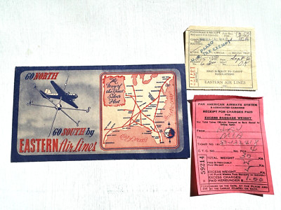 1943 Eastern Airlines Plane Ticket with Ticket Jacket