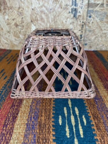 Small Wicker Weave Lamp Shade Brown Square Woven Sconce - Picture 1 of 7