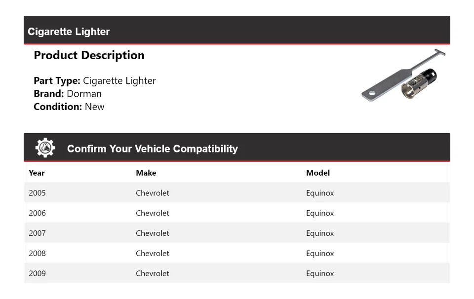 For 2005-2009 Chevrolet Equinox Dorman Cigarette Lighter 2006 2007 2008 - Image 2 of 4