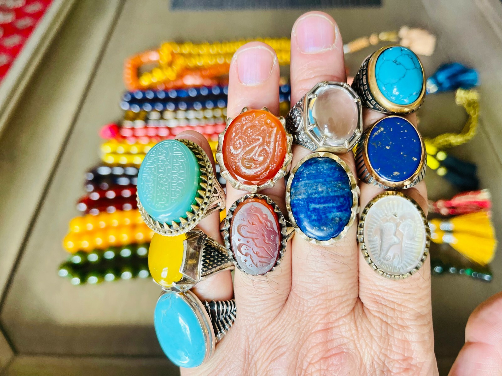 Natural Aqeeq Agate Stone Islamic Silver Men Ring… - image 2