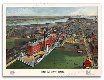 Boston Massachusetts 1902 Historic Panoramic Town Map - 20x28