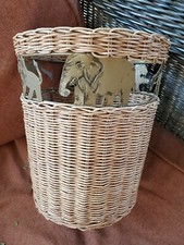 Vintage Safari Animals Jungle Elepant Wicker Waste Paper Basket Planter Bucket