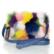 Mehrfarbig Umhängetasche mit Reißverschluss aus Fuchs bunt Fell Tasche aus Pelz