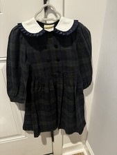 Vtg Laura Ashley Mother  Child Green Plaid Dress Peter Pan Collar Girls Sz 2