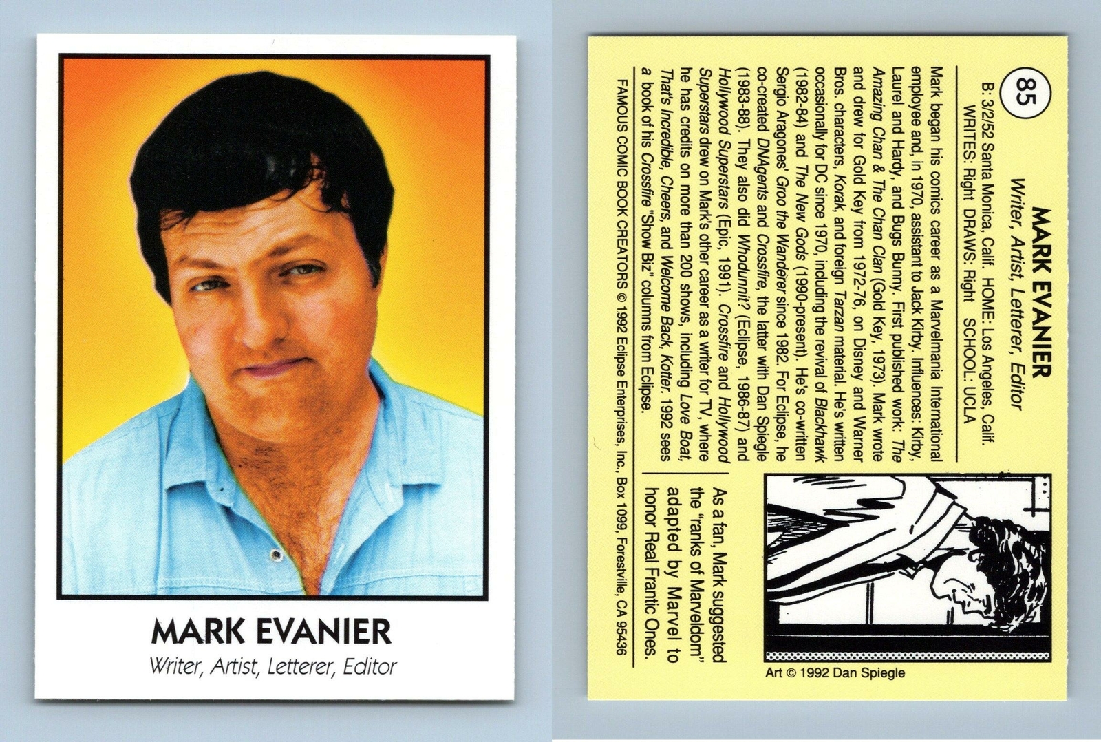 Mark Evanier #85 Famous Comic Book Creators 1992 Eclipse Trading Card