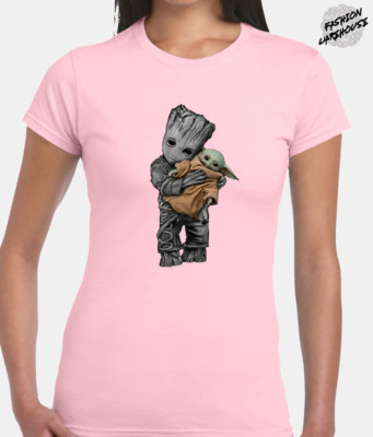 Baby Yoda Baby Groot Damen T-Shirt lustig cool Star Guardian Jedi Galaxy Wars