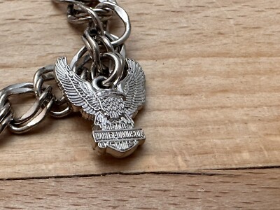 Silver Harley Davidson Gas Tank Eagle Logo Charm Chain Bracelet 7
