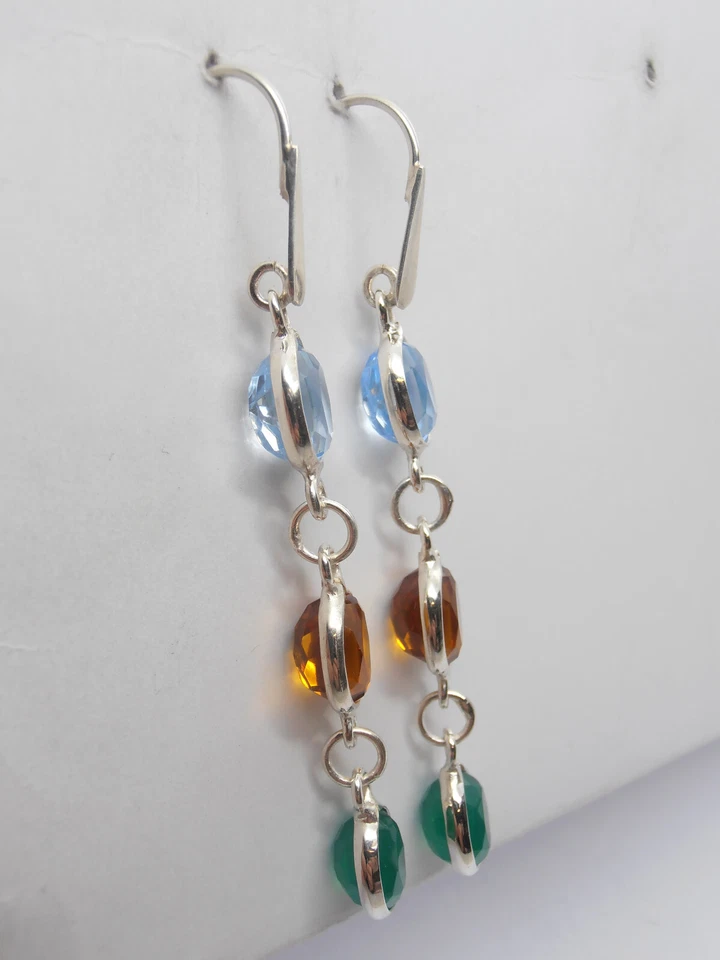 Orecchini in Argento 925 e Pietre sintetiche - imitazione topazio smeraldo - Immagine 2 di 4