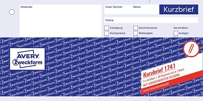 AVERY Zweckform 1741 Kurzbrief (1/3 A4, selbstdurchschreibend, 2x40 Blatt) weiß/