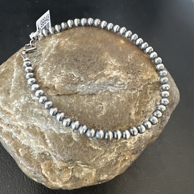 Southwestern Silver Pearls 4mm Beads 7  Sterling Silver Bracelet 90307