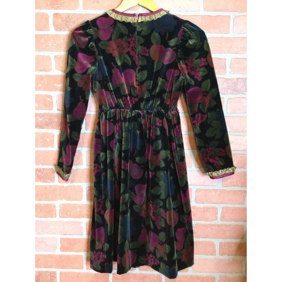 Vestido de Vacaciones para Niñas Ediciones Raras Talla 12 Terciopelo Metálico Encaje Ribete Largo Evento Foto 3 de 4