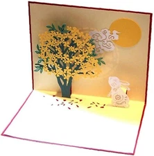 1Pc 3D Rabbit Flower Pop UP Cards with Envelope Mid-Autumn Festival Invitatio...