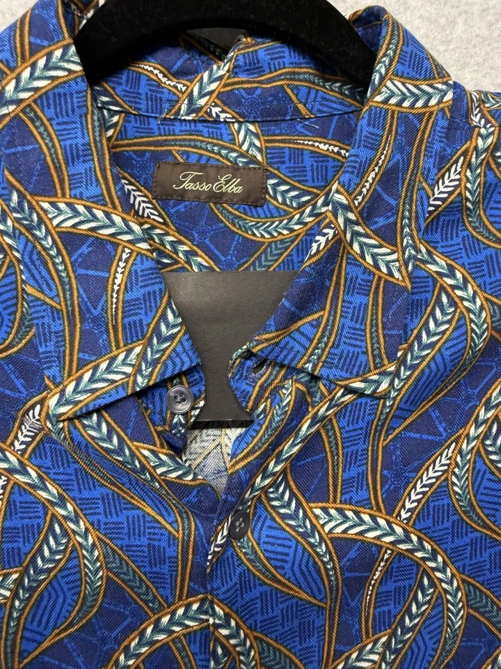 Tasso Elba Men's Tropical Print Shirt blue print Silk Rayon Blend - Size 3XL - Image 2 of 4