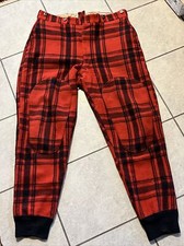 Vintage Woolrich Red Plaid Wool Hunting Pants Knee Pads Suspender Buttons 36