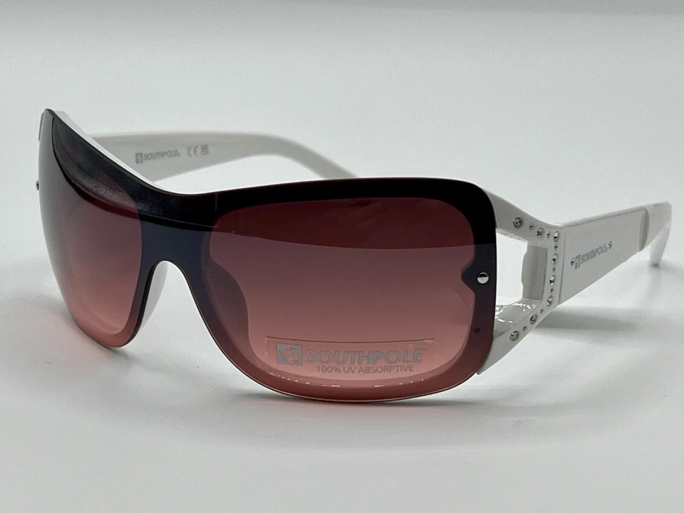 Gafas de sol SOUTHPOLE Shield 1098-SP blanco templos marco rosa pedrería sin montura