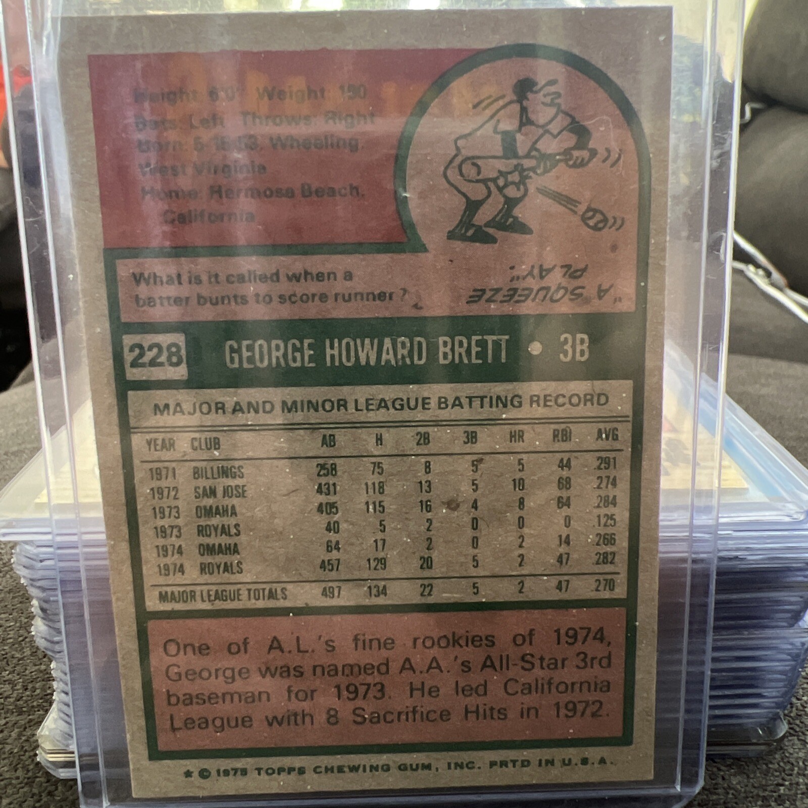 1975 Topps - #228 George Brett (RC) - Picture 2 of 2