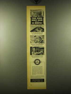 1947 Launderette Self Service Laundry Stores Ad - Your whole week's wash done