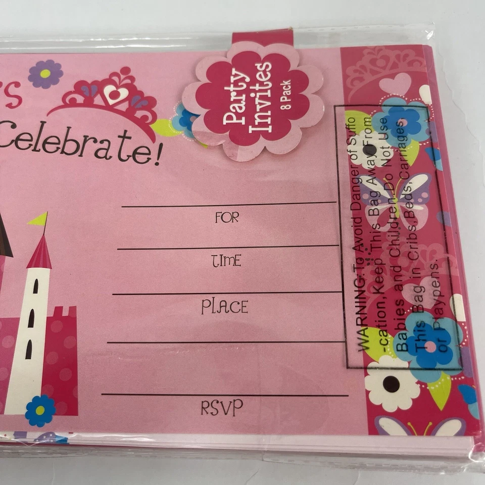 Convites de festa de aniversário princesa 16 cartões conjunto envelopes castelo rosa em branco - Imagem 4 de 4