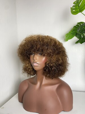 Echthaar Afro Pixie Lockenperücke, Highlights Klavierperücke, Naturperücke, Damen Geschenk