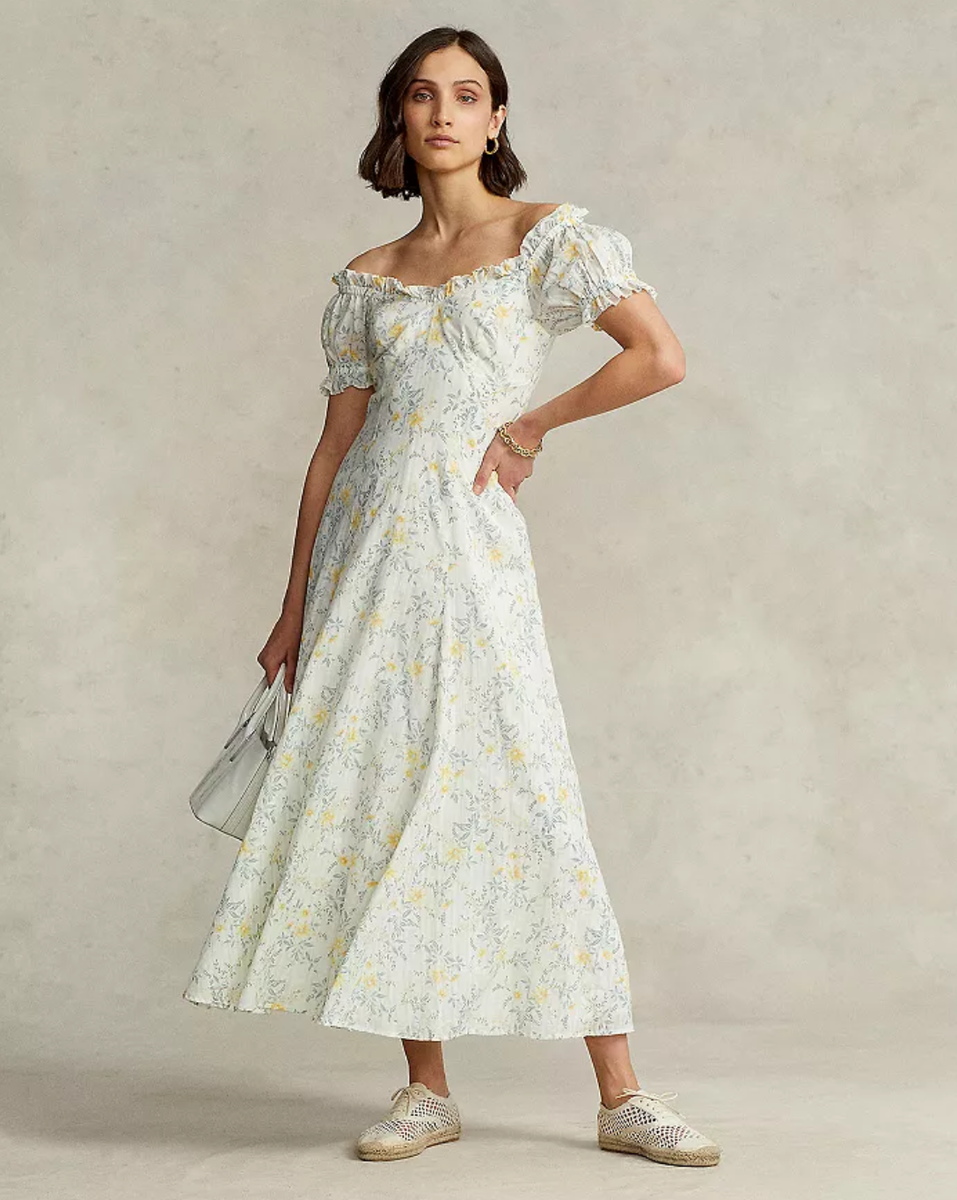 Polo Ralph Lauren Off The Shoulder Puff Sleeve Midi-Dress size 8 | eBay