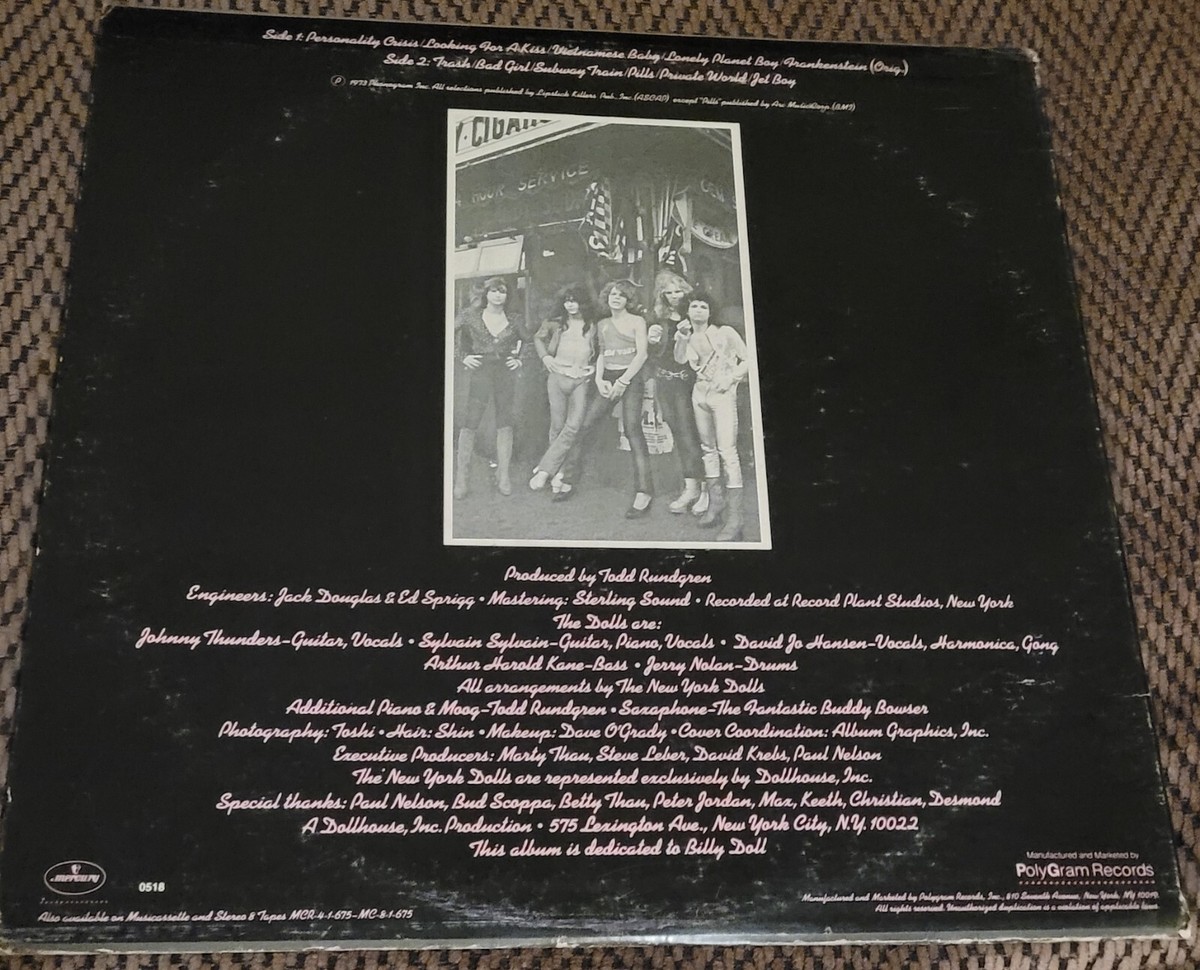 New York Dolls S/T LP 80s Pressing Black back cover, Black