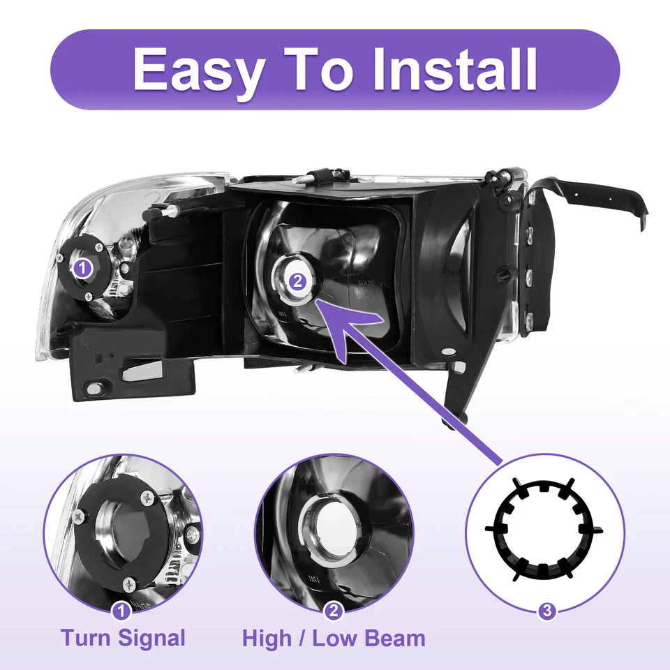 Pair Headlights For 1994-2002 Dodge Ram 1500 Ram 2500 Ram 3500 Left+Right Chrome Foto 4 de 4