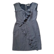 Rebecca Taylor Dress 12 Blue Faded Ruffle Sheath Sleeveless Back Zip Up Lined