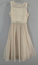 Girls Fancy Sz 14 Cream Color Sequined Chiffon Dress Very Good Condition 