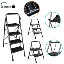 Step Ladder with Tool Platform Wide Anti-Slip Pedal Portable Folding Metal Stool