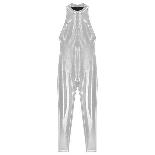 Damen Wetlook Body Metallic ärmellos Overalls Gymnastikbody Ganzkörper Clubwear - Picture 27 of 41