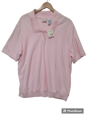 Sz 18W 20W NWT Vintage Bobbie Brooks Pink Knit Polo Shirt Short Sleeve Crochet