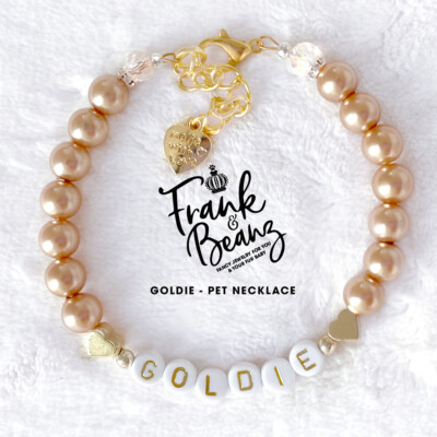 Champagne Pearls Dog Necklace Cat Collar Pet Necklace 14k Gold Hearts