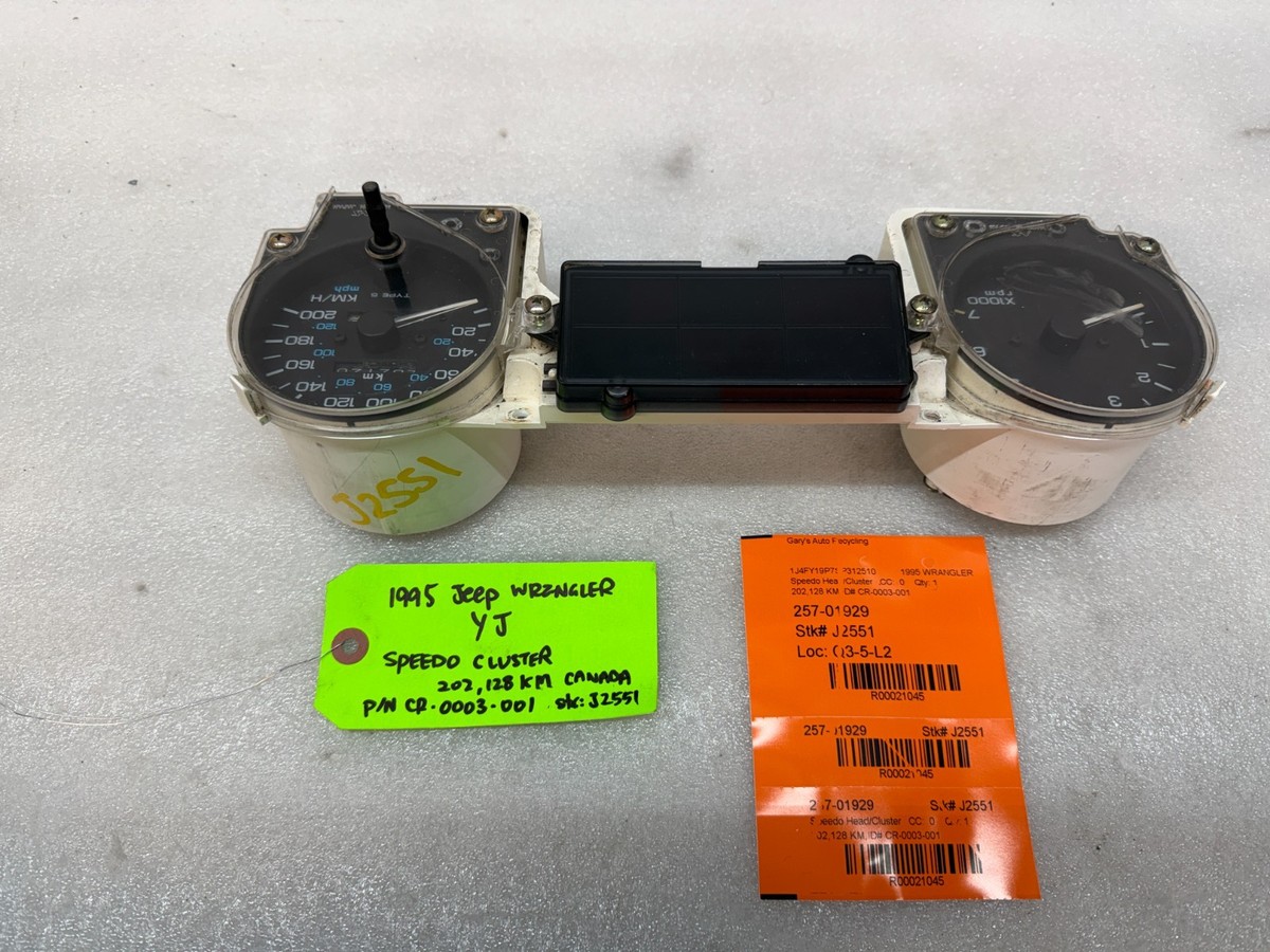 92-95 JEEP WRANGLER YJ OEM METRIC GAUGE CLUSTER SPEEDOMETER TACH