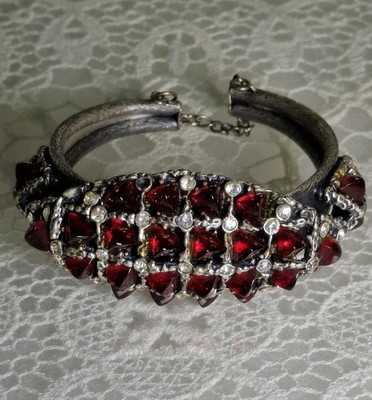 Unique Miriam Haskell Type Pointy Red Glass Hinged Bracelet 
