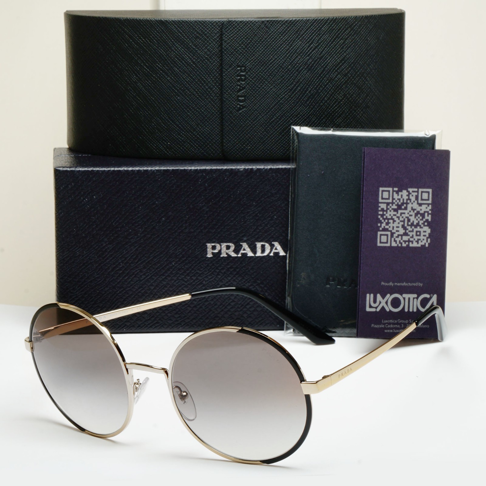 Prada Sunglasses Round Gold Black Grey Gradient Metal SPR 59X PR59XS AAV-0A7