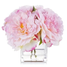 Enova Floral Artificial Flowers Silk Peony Fake Flowers Arrangement in Cube G...