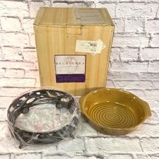 Belaverra Ceramic 2 Quart Casserole Baking Dish Olive Grove With Metal Stand NWD