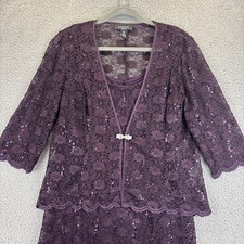 R M Richards Dress Set 14P Purple 2 Pc Sequin MOB Wedding Cocktail Party Cruise