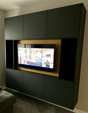 Charcoal grey Rectangular TV Wall Unit Stand with Integrated Cabinets & Shelves