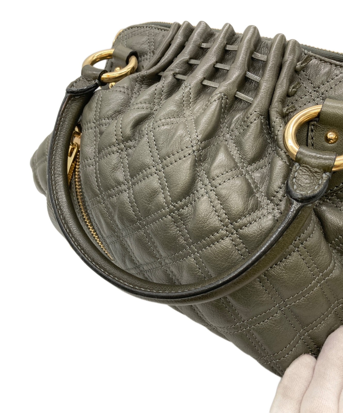 MARC JACOBS 2-Way Handbag Gray Green Quilted leather Shoulder bag image 9