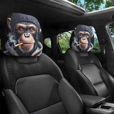 2pc Trendy Gorilla Cigarette Print Car Headrest Covers Car Decoration Showcases  