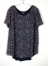 Fortune + Ivy Women's Tunic Top Size 2X Black Red Tan Flutter Sleeve