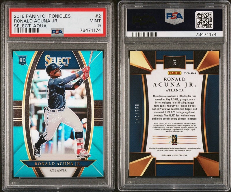 2018 Panini Select Aqua Prizm #2 Ronald Acuna Jr. RC Rookie /299 PSA 9 MINT