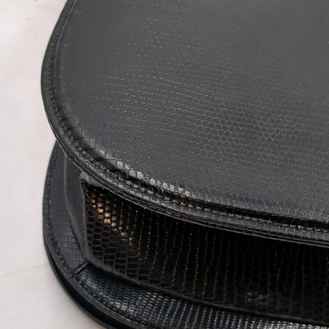 GUCCI Lizard Horsebit Shoulder Bag Snaplock Leather Black Gold Hardware Vintage thumbnail 8