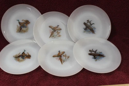 Vtg. Fire King Game Bird 6" Bread & Butter Plates - Set of 6