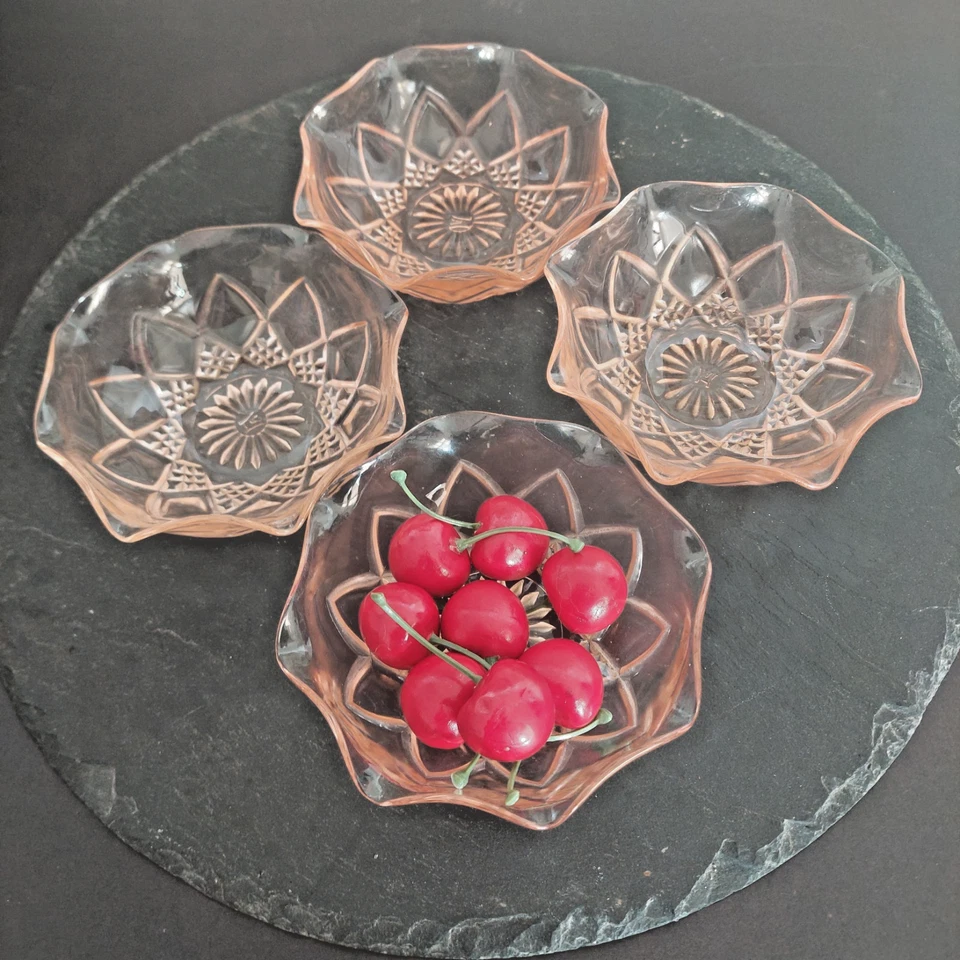 4 Hazel Atlas Diamond Arches Berry Bowls Set - Pink Depression Glass - Image 4 of 4