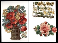 as found *FLOWERS embossed die cut VICTORIAN * ROSE, BASKET ANEMONES, LILIES