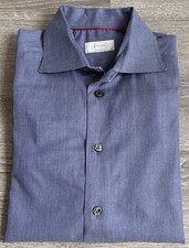 Eton Men s Blue Spread Collar Contemporary Cotton Dress Shirt Sz 16 Made Estonia